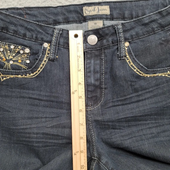 Earl Jeans Jeans Womens 10 Blue Denim‎ Cheetah Print Pockets Casual Straight Leg - Picture 10 of 11